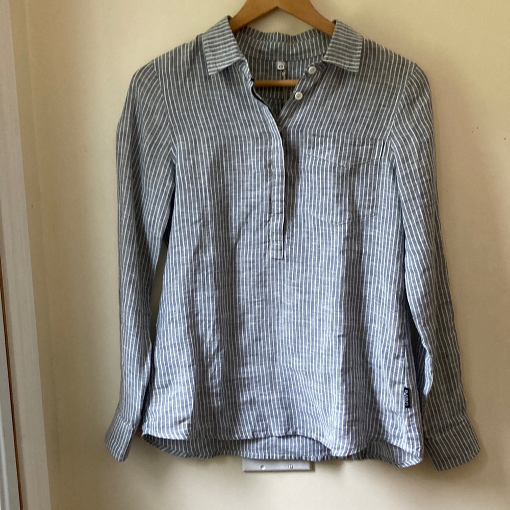 Fabio linen navy stripe shirt, xs